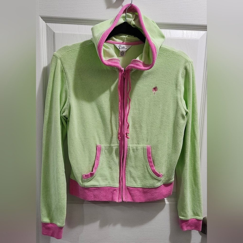 Vintage Lily Pulitzer lime green pink terry zip up hooded jacket women's…